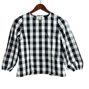 J.Crew Women's Black & White Gingham Long Sleeve Blouse Size 4